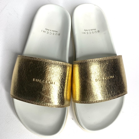 Buscemi Women's Metallic Gold Leather Slide Sandal - Picture 3 of 7